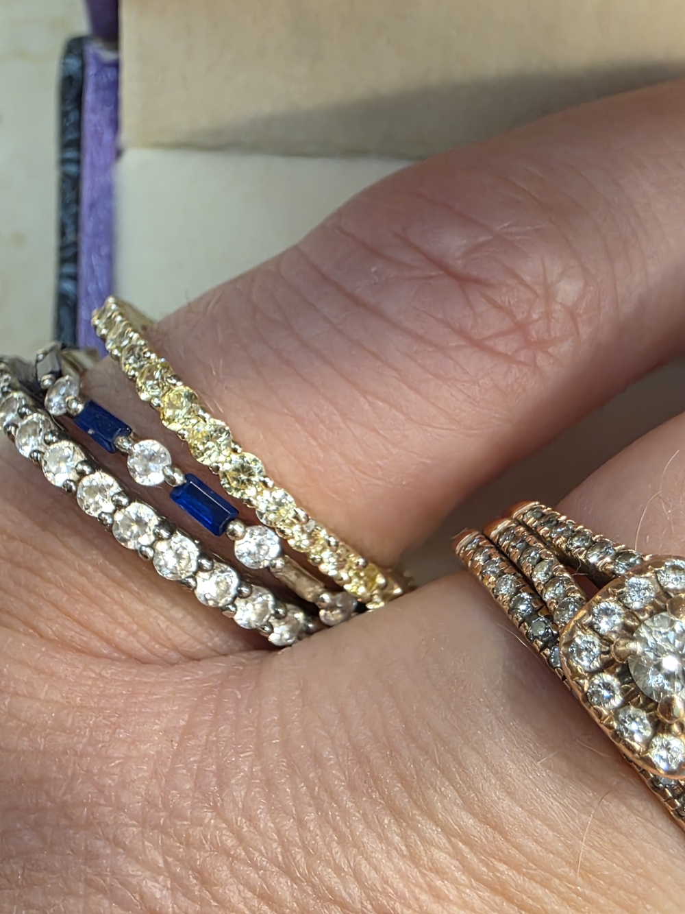 Mixed Diamond and Sapphire Band Set - Gold, Rose Gold, White